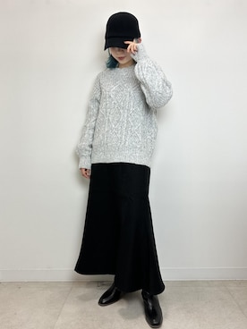 「ケーブルニット」｜「アイテム（キャップ）」を使った、ののさん（レディース・151cm）の秋コーディネート