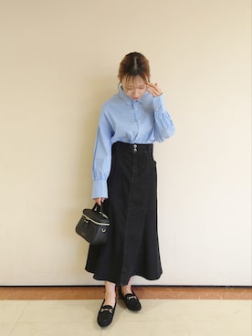デニムスカートを使った「ハイウエストデニム」の人気ファッション