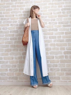 「GU（ジーユー）のアイテム（シャツワンピース）」を使った、asu＊さん（レディース・155cm）の夏コーディネート