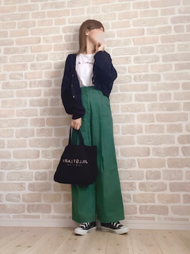 「アイテム（エコバッグ/サブバッグ）」を使った、asu＊さん（レディース・155cm）の秋コーディネート