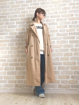 「メガネ女子」｜「アイテム（トレンチコート）」を使った、asu＊さん（レディース・156cm）の春コーディネート