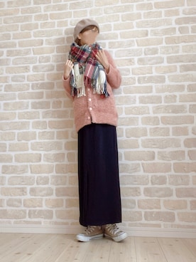 「アイテム（ハンチング/ベレー帽）」を使った、asu＊さん（レディース・155cm）の秋コーディネート