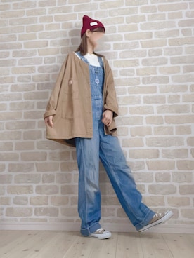 「BIG SMITH（ビッグスミス）のアイテム（サロペット/オーバーオール）」を使った、asu＊さん（レディース・155cm）の秋コーディネート