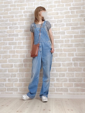 「BIG SMITH（ビッグスミス）のアイテム（サロペット/オーバーオール）」を使った、asu＊さん（レディース・155cm）の夏コーディネート
