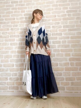 「Chaco closet（チャコ クローゼット）のアイテム（カーディガン/ボレロ）」を使った、asu＊さん（レディース・155cm）の春コーディネート