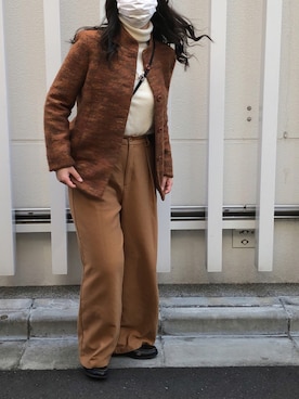 「古着のアイテム（パンツ、ブラウン系）」を使った、ひなさん（レディース・163cm）の秋コーディネート
