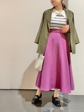 「ハイウエストスカート」｜「アイテム（ジャケット/アウター）」を使った、Yuriさん（レディース・159cm）の春コーディネート