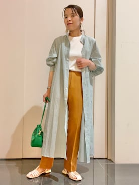 「マスタード」｜「アイテム（シャツワンピース）」を使った、Yuriさん（レディース・159cm）の夏コーディネート