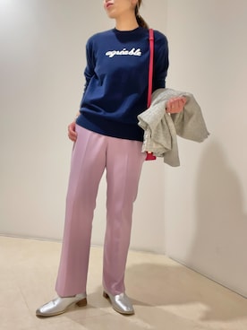 「ロゴニット」｜「アイテム（ノーカラージャケット）」を使った、Yuriさん（レディース・159cm）の冬コーディネート