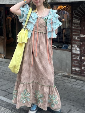 「HELLO.SANFRANCISCO（ハローサンフランシスコ）の【HELLO.SANFRANCISCO/ハローサンフランシスコ】2WAYフリルメロウボレロ（Tシャツ/カットソー、イエロー系）」を使った、こめちゃんさん（レディース・160cm）の夏コーディネート