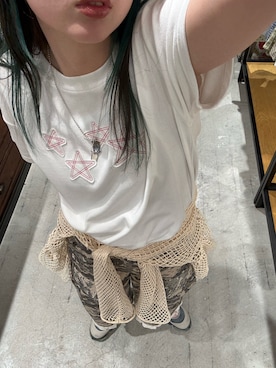 「CIAOPANIC（チャオパニック）の【2サイズ展開】スターワッペンTee（Tシャツ/カットソー、ホワイト系）」を使った、こめちゃんさん（レディース・160cm）の夏コーディネート