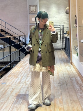 「アイテム（チュニック）」を使った、こめちゃんさん（レディース・160cm）の秋コーディネート