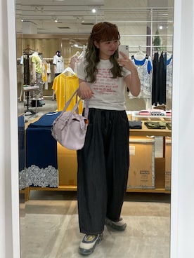 「CIAOPANIC（チャオパニック）のアソート柄コンパクトカラーTee（Tシャツ/カットソー、ホワイト系）」を使った、こめちゃんさん（レディース・160cm）の夏コーディネート