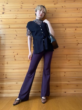 「Adoon plain（アドーンプレーン）のアイテム（パンツ）」を使った、りかさん（レディース・157cm）の秋コーディネート