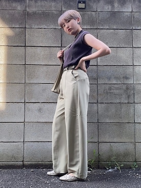 「ノースリーブニット」｜「アイテム（その他）」を使った、りかさん（レディース・157cm）の夏コーディネート