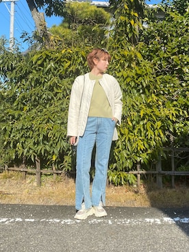 「スリットパンツ」｜「アイテム（ブルゾン）」を使った、りかさん（レディース・157cm）の冬コーディネート