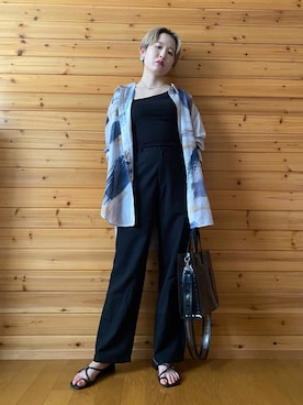 「オーバーサイズシャツ」｜「アイテム（その他）」を使った、りかさん（レディース・157cm）の夏コーディネート