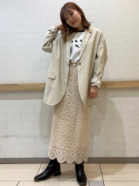 「ベージュ×ブラック」｜「アイテム（ジャケット/アウター）」を使った、rikacoさん（レディース・160cm）の冬コーディネート