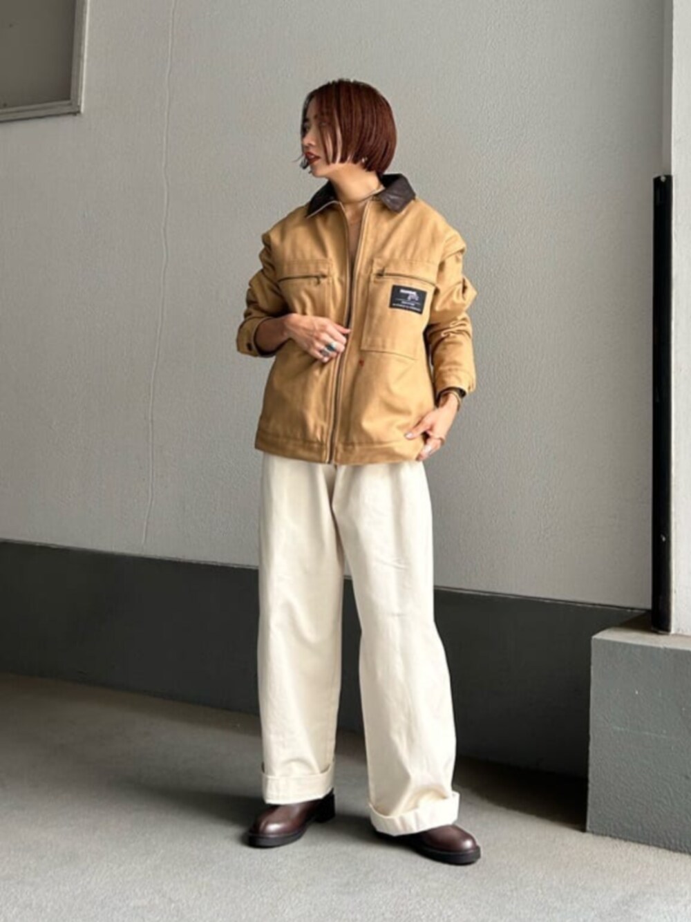 「Boots styling、モード、Odette e Odile」｜「ODETTE E ODILEのセンターシームラウンド ショートブーツ40↑（ブーツ、ブラウン系）」を使った、森田　オデット エ オディール スタッフさん（レディース・154cm）の秋コーディネートの1枚目の写真