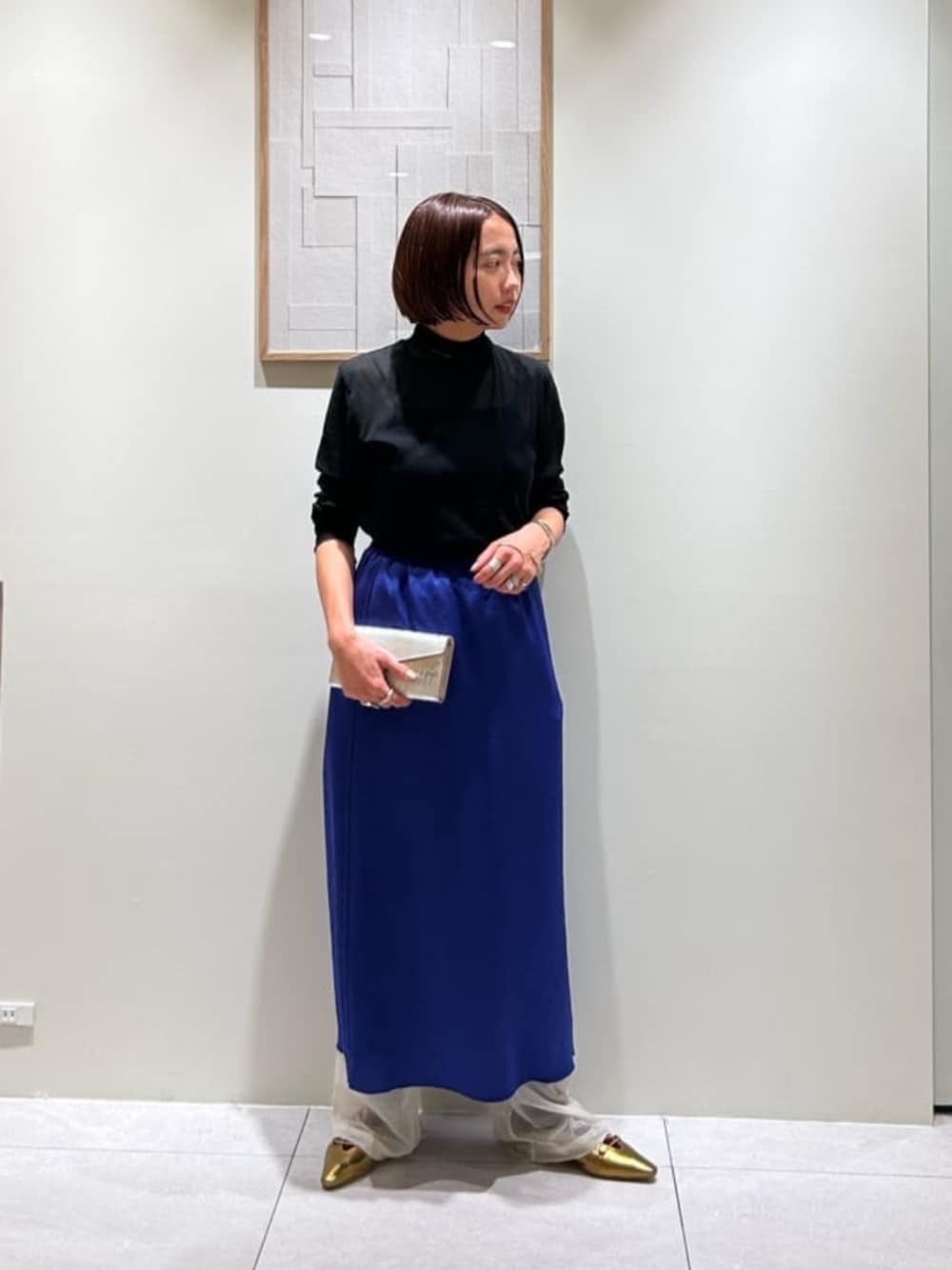 「Flat shoes styling、トレンド」｜「ODETTE E ODILEのレースアップバックベルト フラット10↑（パンプス、ゴールド系）」を使った、森田　オデット エ オディール スタッフさん（レディース・154cm）の冬コーディネートの1枚目の写真