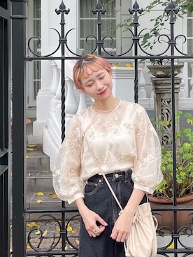 「刺繍」｜「アイテム（その他トップス）」を使った、ちょこびさん（レディース・154cm）の秋コーディネート