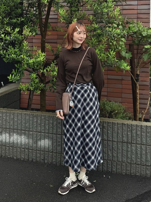 「Unblend（アンブレンド）の【Unblend】バイアスチェック/ドット フレアスカート（スカート）」を使った、ちょこびさん（レディース・154cm）の秋コーディネート