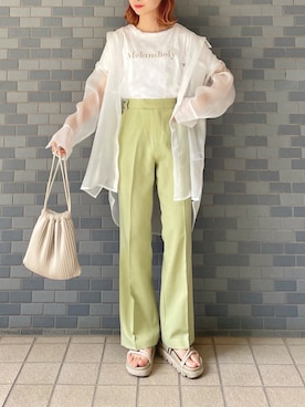 「LOWRYS FARM（ローリーズファーム）のＤＲＹカラーフレアパンツ　941232（その他パンツ）」を使った、ちょこびさん（レディース・154cm）の夏コーディネート