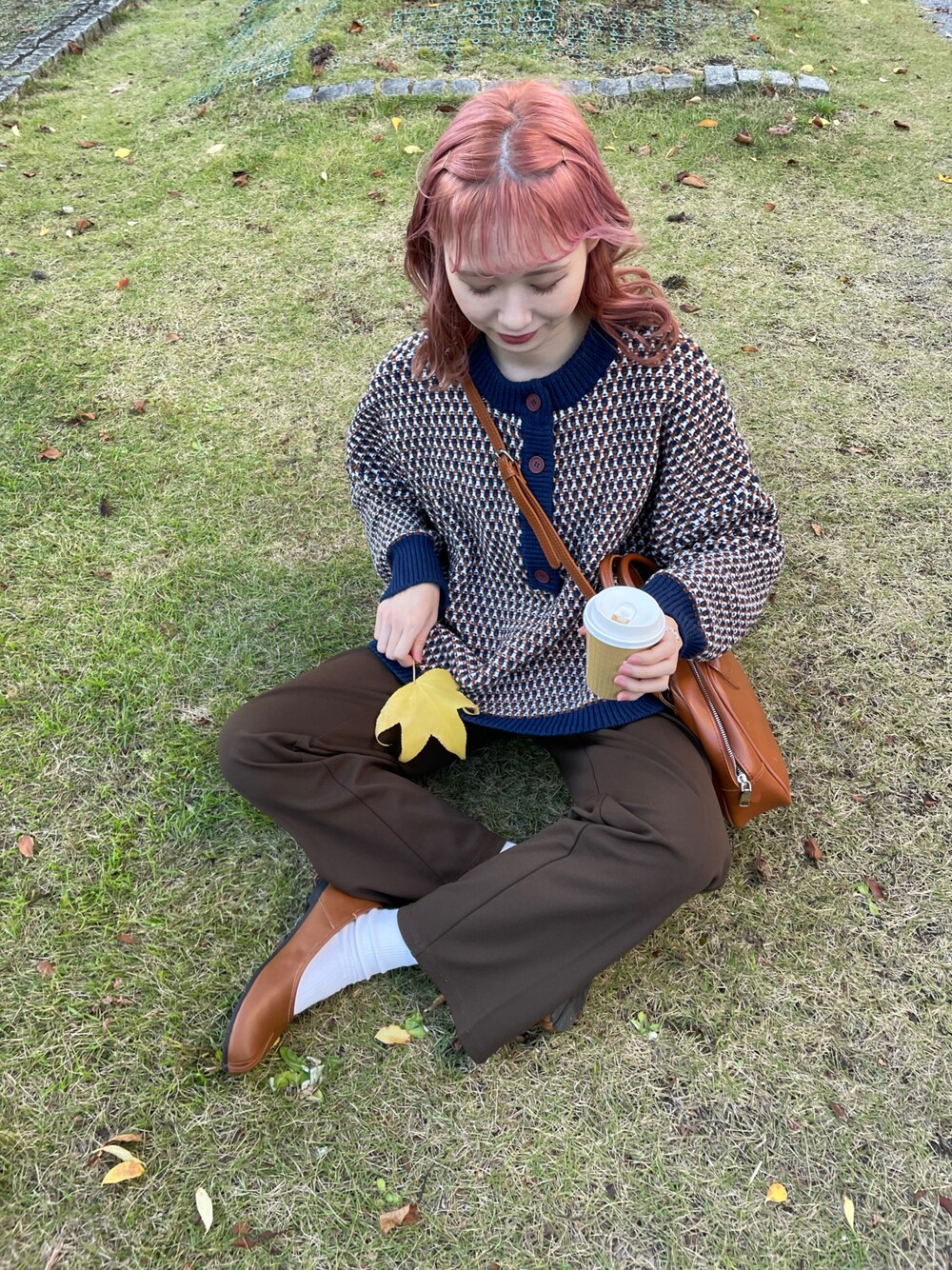 「秋コーデ、ゆったりコーデ、ジャガード、柄ニット、ニットコーデ、GUコーデ、低身長コーデ、休日スタイル、秋服、おでかけ、パンツスタイル、プチプラコーデ、プチプラ、低身長、韓国ファッション」｜「classicalelfの大人レトロが気分。2wayジャガード柄ニットトップス（ニット/セーター、ブルー系）」を使った、ちょこびさん（レディース・154cm）の秋コーディネートの1枚目の写真