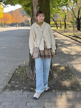 「アイテム（カーディガン/ボレロ）」を使った、ちょこびさん（レディース・154cm）の秋コーディネート