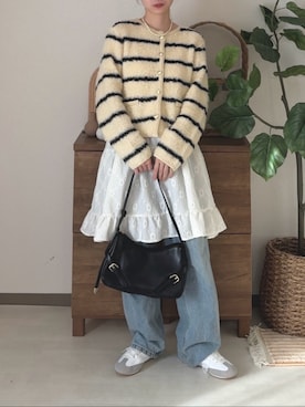 「アイテム（カーディガン/ボレロ）」を使った、ちょこびさん（レディース・154cm）の秋コーディネート