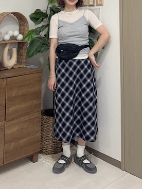 「LOWRYS FARM（ローリーズファーム）のウエストポーチ　 637742（ボディバッグ/ウエストポーチ、ブラック系）」を使った、ちょこびさん（レディース・154cm）の夏コーディネート