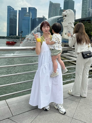 「DISCOAT（ディスコート）の《新色追加》【WEB限定】ラウンドティアードキャミワンピース（ワンピース）」を使った、ちょこびさん（レディース・154cm）の春コーディネート