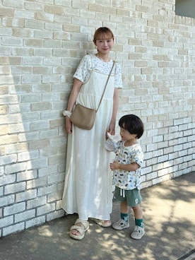 「petit main（プティマイン）の【GOODPRICE冷感】総柄半袖Tシャツ（Tシャツ/カットソー）」を使った、ちょこびさん（レディース・154cm）の夏コーディネート