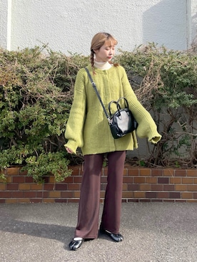 「ピスタチオ」｜「アイテム（スラックス）」を使った、ちょこびさん（レディース・154cm）の冬コーディネート