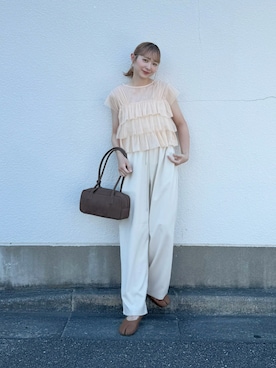 「アイテム（トップス、ピンク系）」を使った、ちょこびさん（レディース・154cm）の夏コーディネート