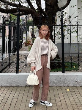「titivate（ティティベイト）のﾛｰｹﾞｰｼﾞﾊﾝﾄﾞﾗｲｸﾆｯﾄｶｰﾃﾞｨｶﾞﾝ（カーディガン/ボレロ）」を使った、ちょこびさん（レディース・154cm）の秋コーディネート