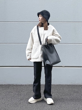 「classicalelf（クラシカルエルフ）のアイテム（ノーカラージャケット）」を使った、ちょこびさん（レディース・154cm）の冬コーディネート