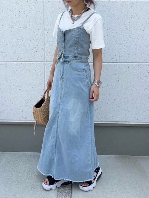 デニム　ロングスカート　新品　25 フォロー割-200円 セール】 ◇ストレッチデニムタイトロングスカート （デニム