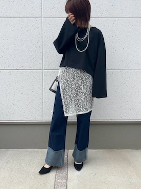 「しまむら（シマムラ）のアイテム（デニムパンツ）」を使った、satomiさん（レディース・164cm）の秋コーディネート