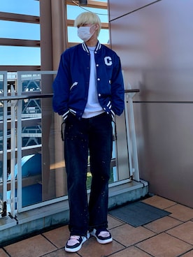 「リラックススタイル」｜「アイテム（スタジャン）」を使った、りおさん（メンズ・177cm）の冬コーディネート