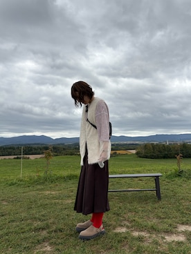 「アイテム（Tシャツ/カットソー、レッド系）」を使った、ten0221さん（レディース・157cm）の秋コーディネート