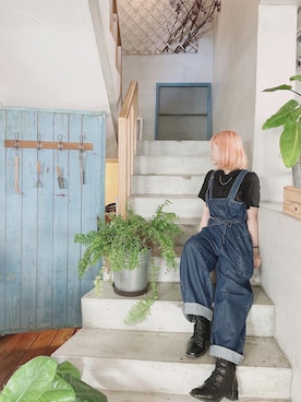 「アイテム（サロペット/オーバーオール）」を使った、E.Gさん（レディース・163cm）の夏コーディネート