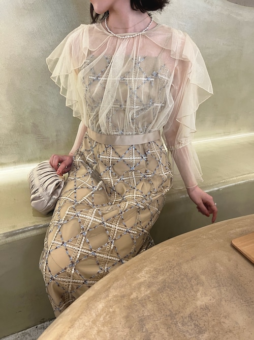 新品　Dorry Doll フリルスリーブチェックレースドレス　ピンク　M フリルスリーブチェックレースドレス|DorryDoll