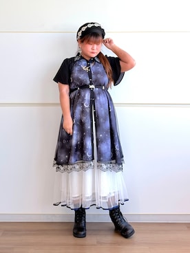 「axes femme（アクシーズファム）の星レースサーモベレー（ハット、ブラック系）」を使った、Mai🐿️さん（レディース・149cm）の夏コーディネート