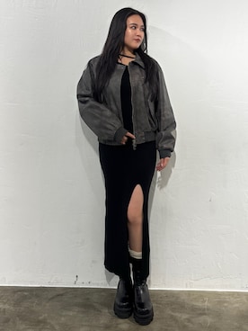 「アイテム（ブルゾン、グレー系）」を使った、久道理沙さん（レディース・160cm）の秋コーディネート