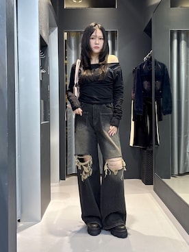 「EMODA（エモダ）のアイテム（ショルダーバッグ）」を使った、久道理沙さん（レディース・160cm）の夏コーディネート