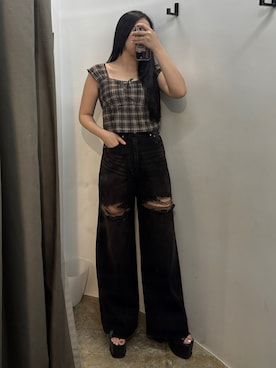 「EMODA（エモダ）のサイドオープンバルキーサンダル（サンダル）」を使った、久道理沙さん（レディース・160cm）の夏コーディネート