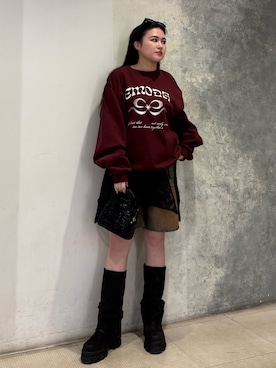 「EMODA（エモダ）のアイテム（スウェット）」を使った、久道理沙さん（レディース・160cm）の冬コーディネート