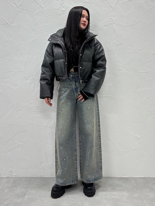 セール】フェイクレザーショートダウン（ダウンジャケット/コート