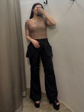 「EMODA（エモダ）のサイドオープンバルキーサンダル（サンダル）」を使った、久道理沙さん（レディース・160cm）の夏コーディネート